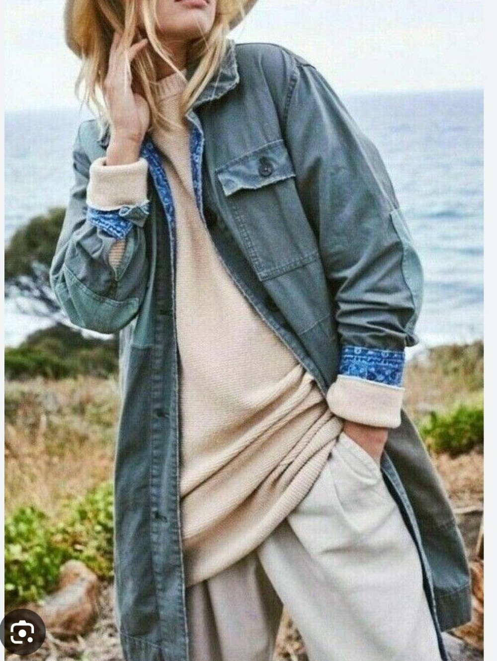 We The Free Long Military Field Jacket in Slate Green